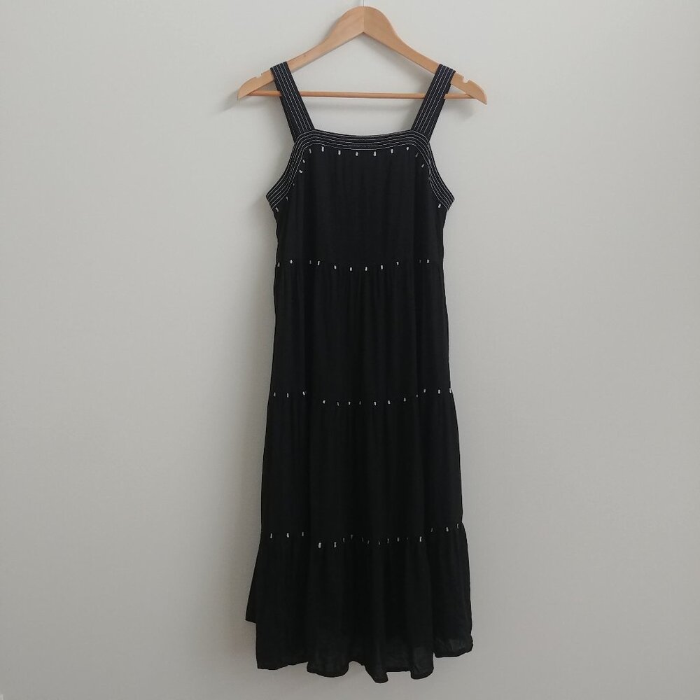 Old Navy black white cotton rayon midi sun dress sleeveless square neck XS